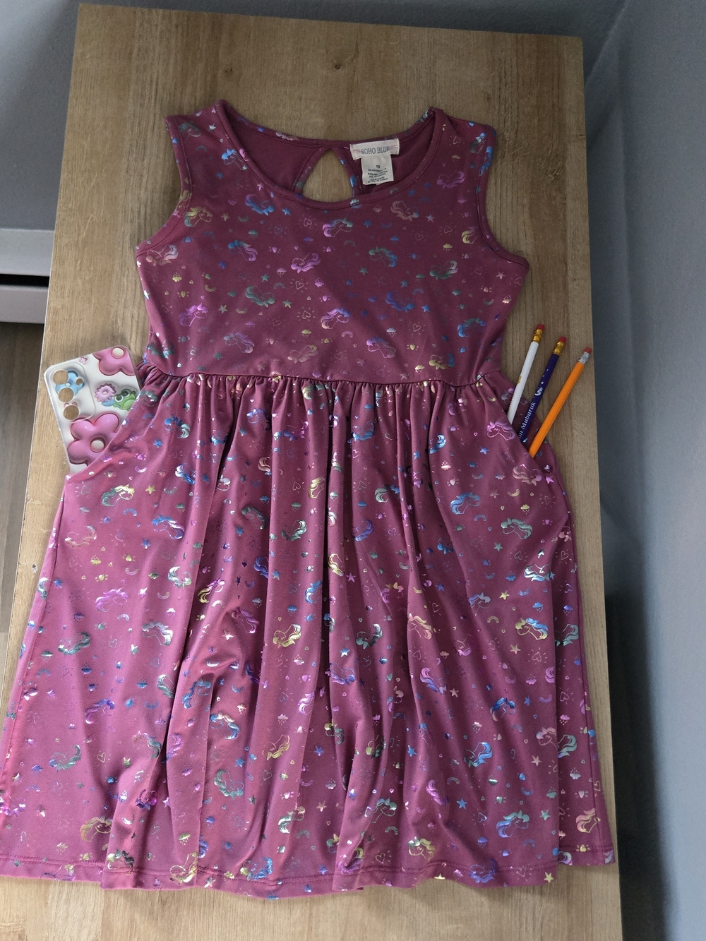Kids Sleeveless Mauve Unicorn Print Skater Dress